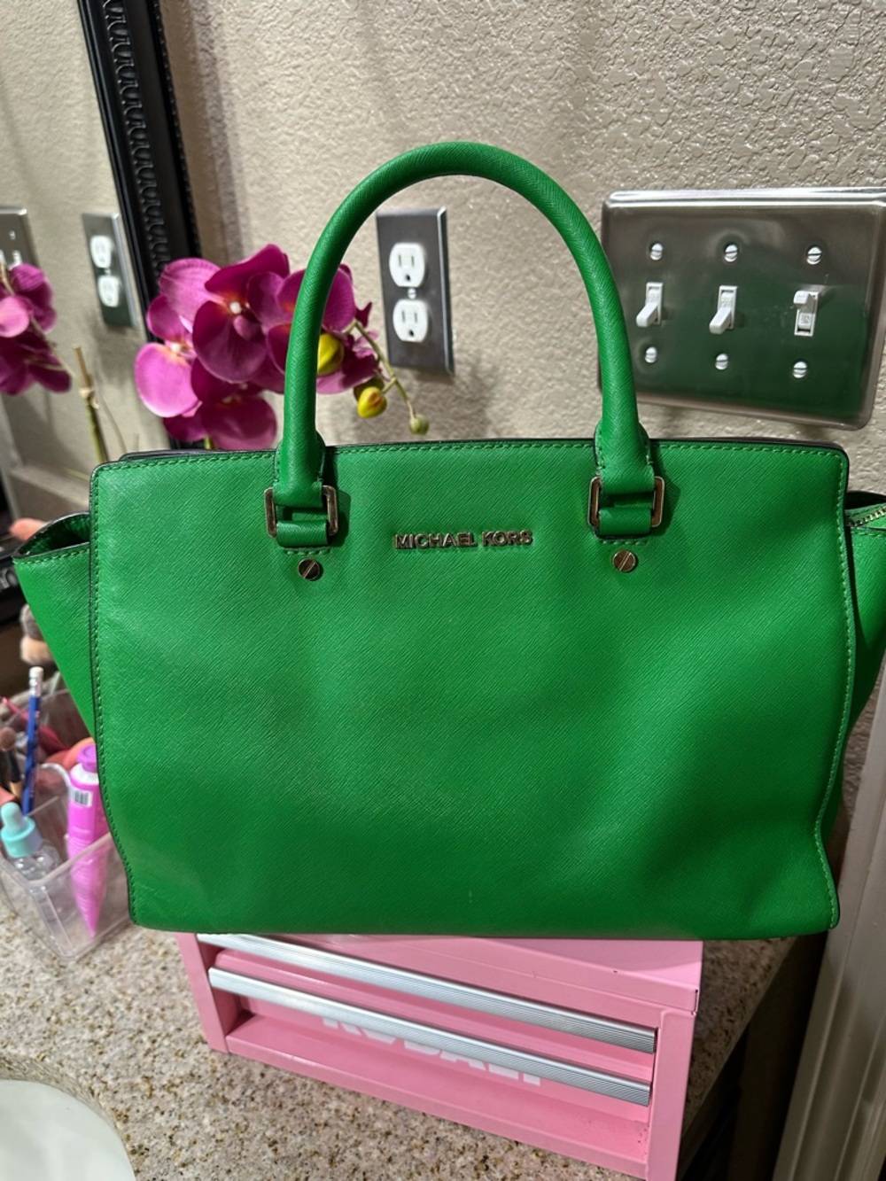 Michael Kors Vibrant Green Saffiano Top-Handle Satchel